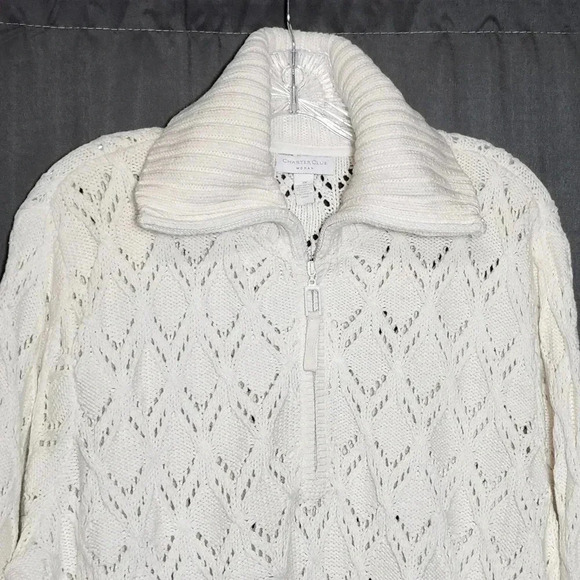 Charter Club Woman Size 3X 1/4 Zip Ivory Loose Knit Sweater Fall Casual Cozy - Picture 7 of 8